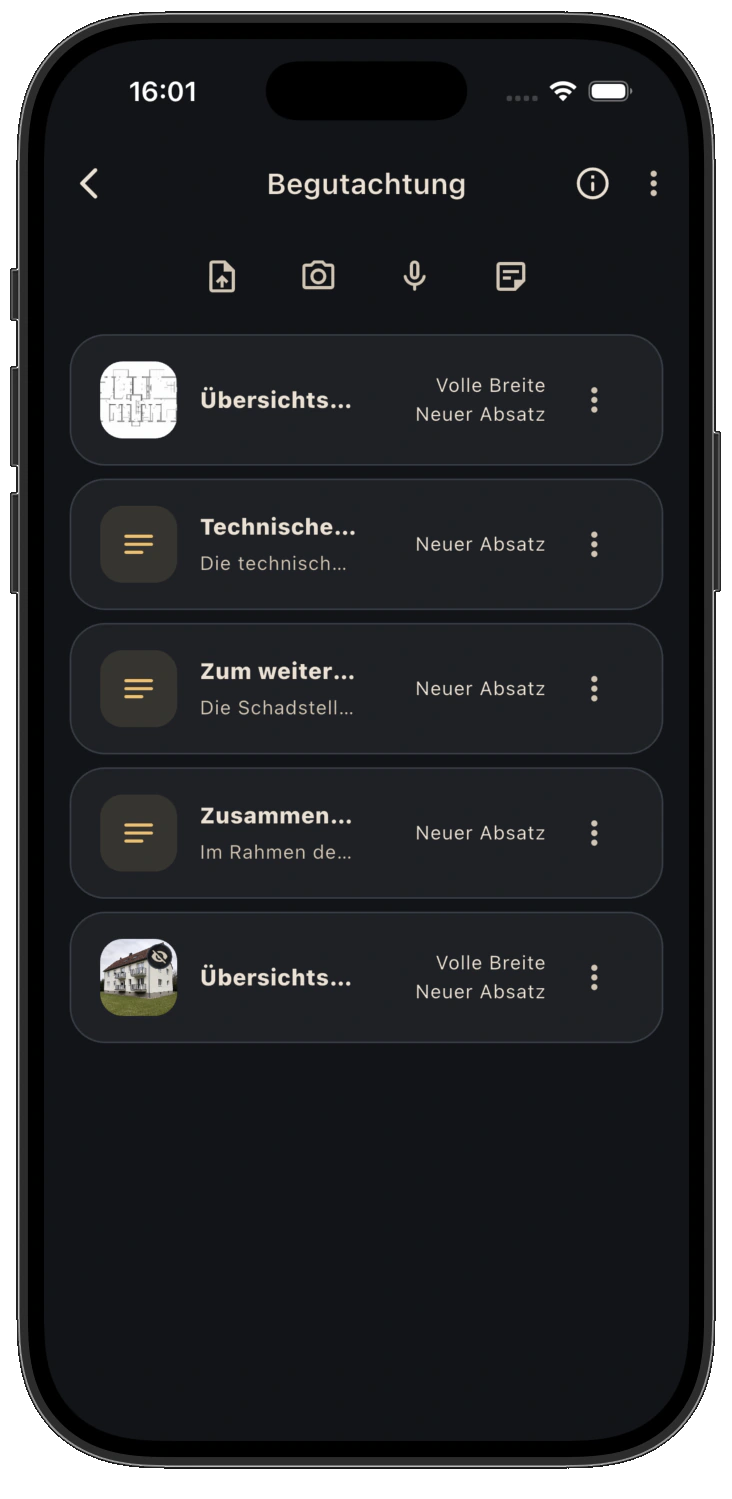 QuickReports report overview on a smartphone