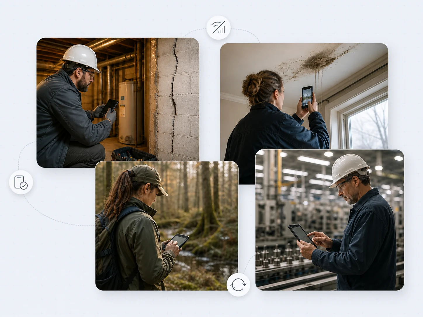 Professionals documenting construction, property damage, environmental conditions, and manufacturing work without relying on a network connection